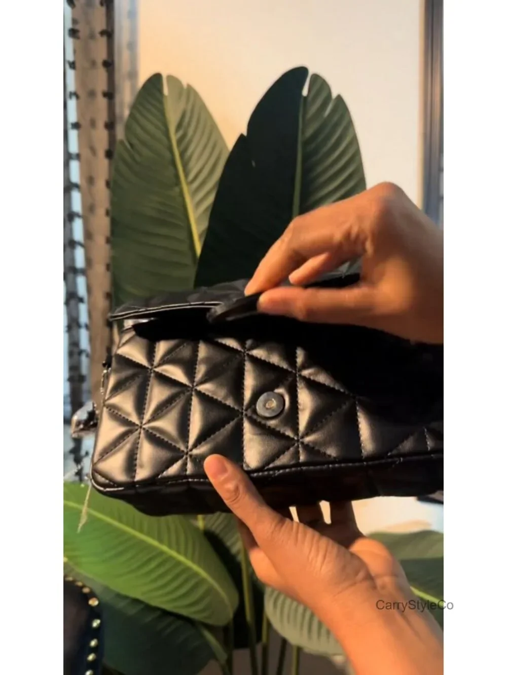 Quilted Vegan Leather Crossbody Bag with Chain Strap and Card Slots, Adjustable
